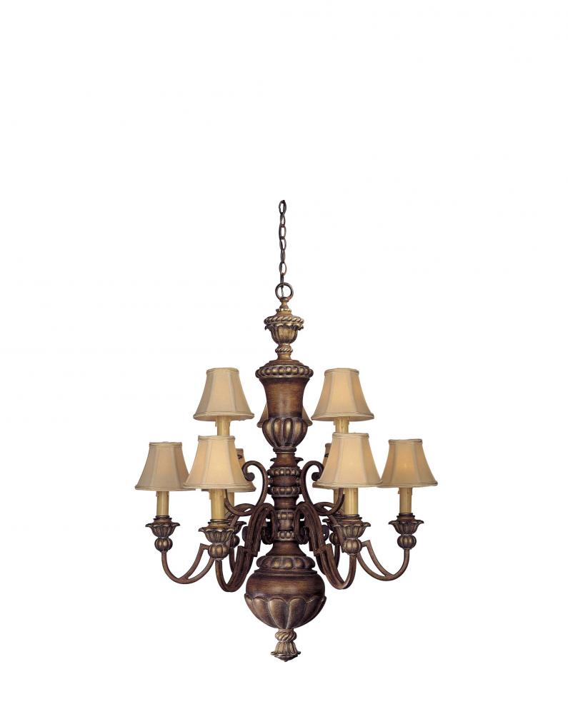 Nine Light Wood Up Chandelier