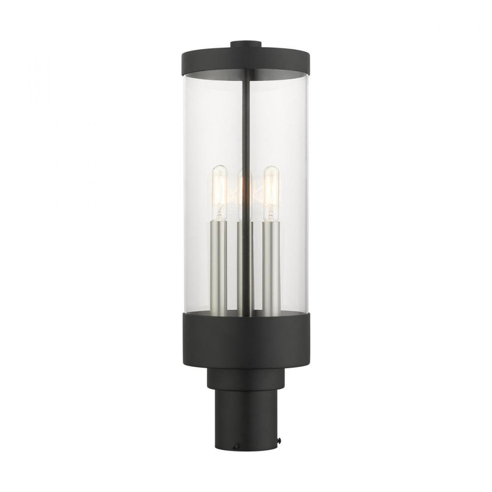 3 Lt Textured Black Outdoor Post Top Lantern