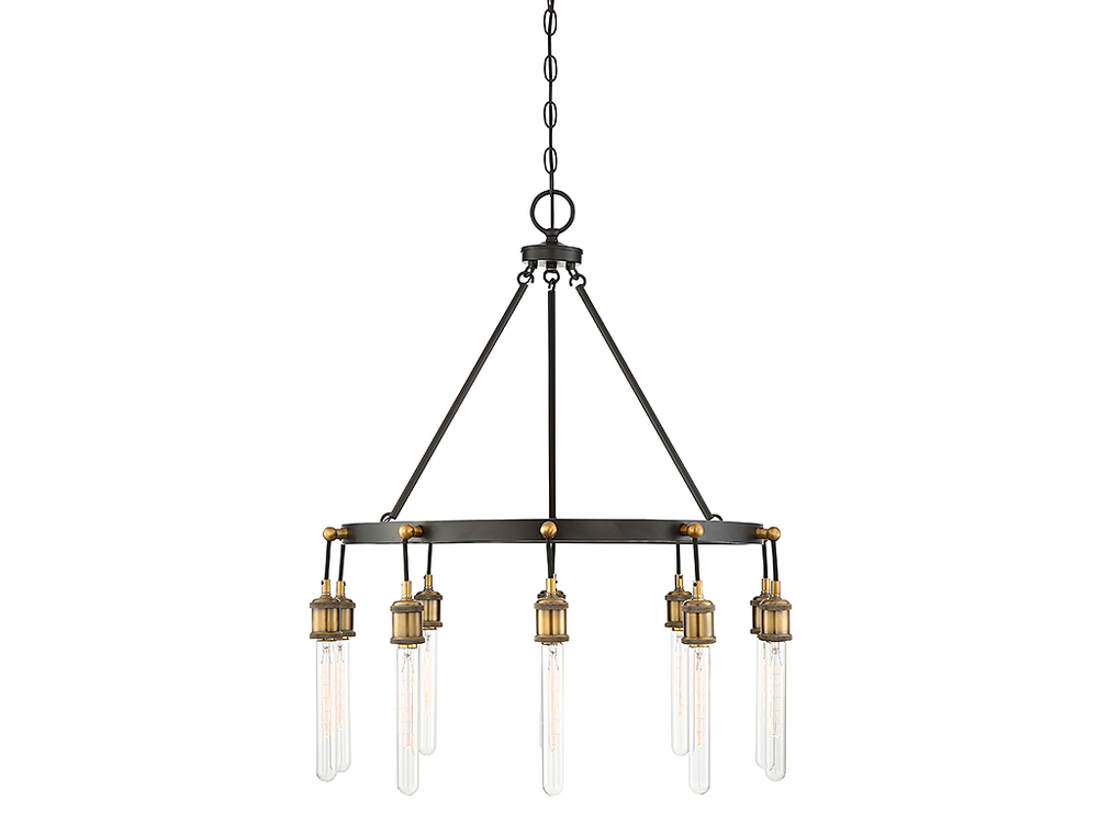 Campbell 10-Light Chandelier in Vintage Black with Warm Brass