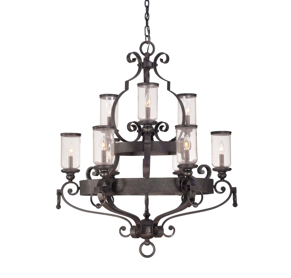 Nine Light Forged Black Up Chandelier
