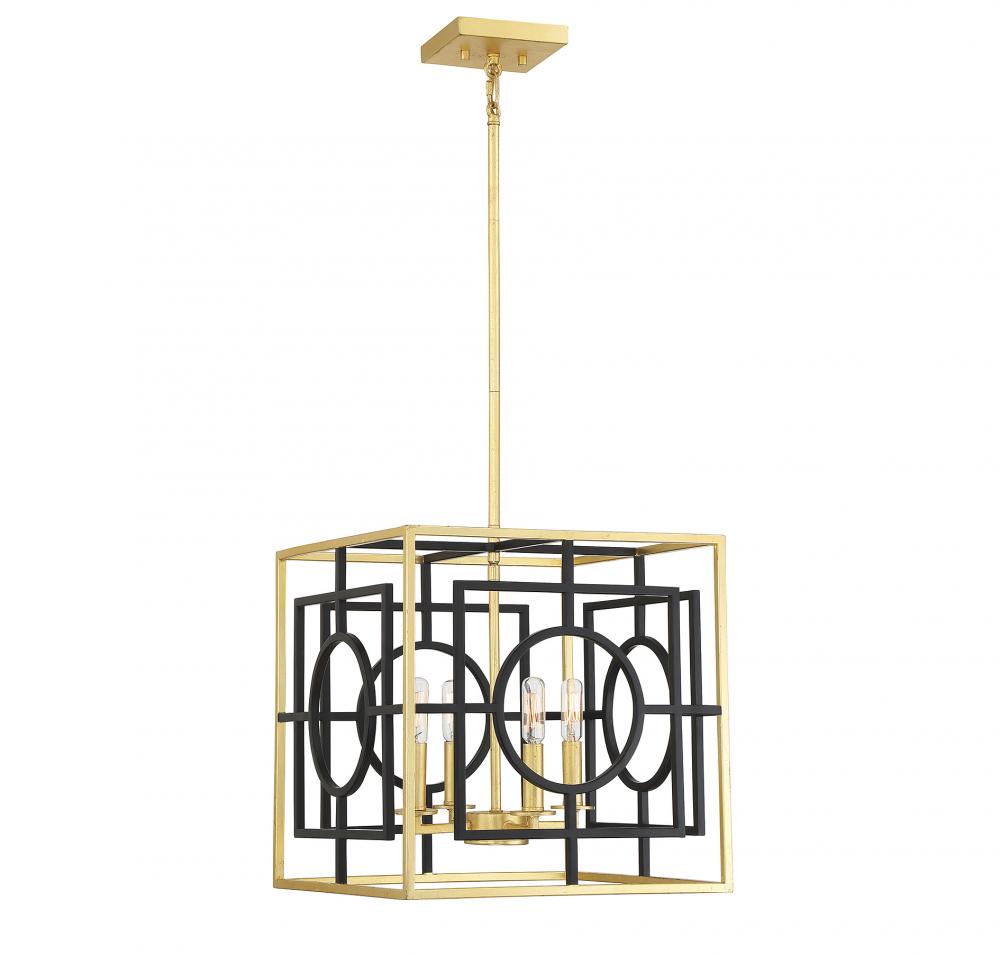 Kirsch 4-Light Pendant in Matte Black with True Gold