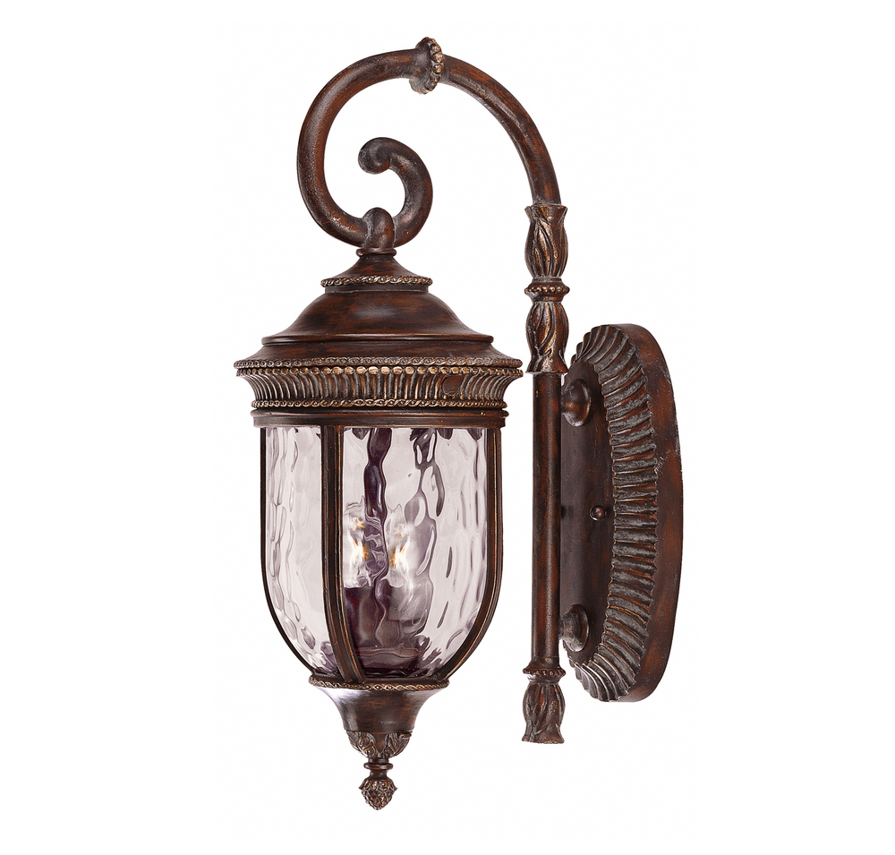 Two Light Bark & Gold Finish Wall Lantern