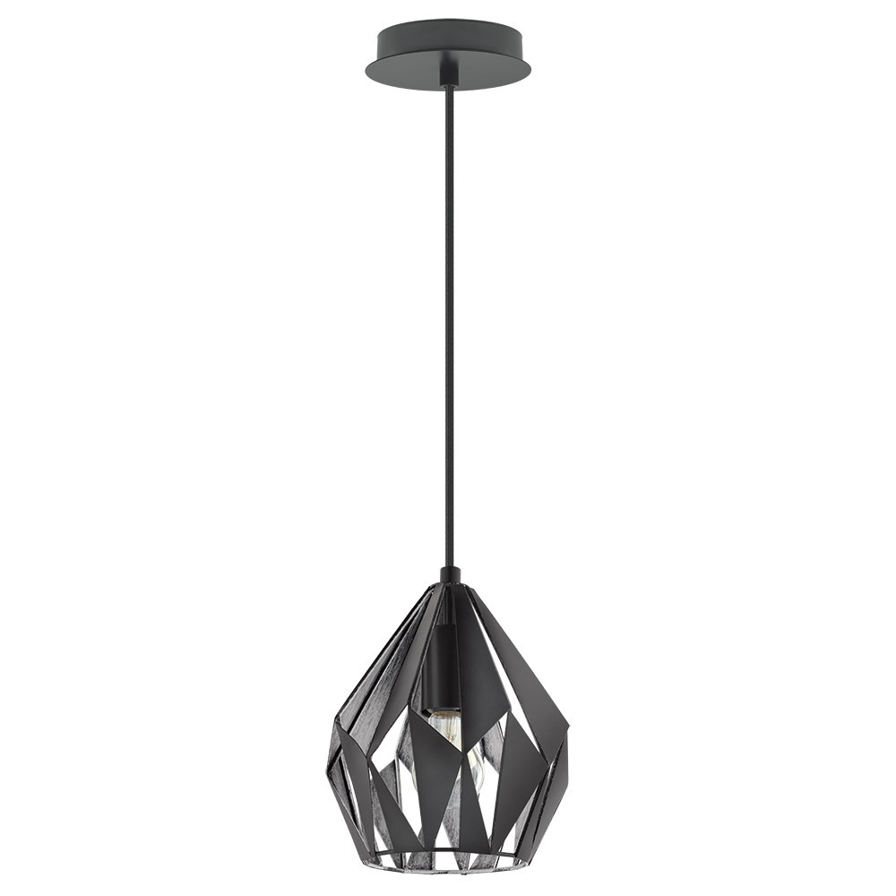 1 LT Pendant w/ Black Finish & Black w/ Silver Interior Geometric Metal Shade