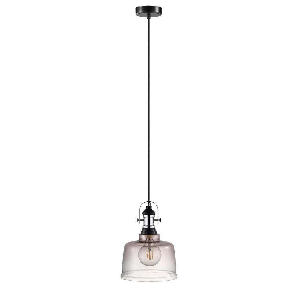 1 LT Pendant w/ Matte Black & Chrome Finish & Smoked Glass Shade