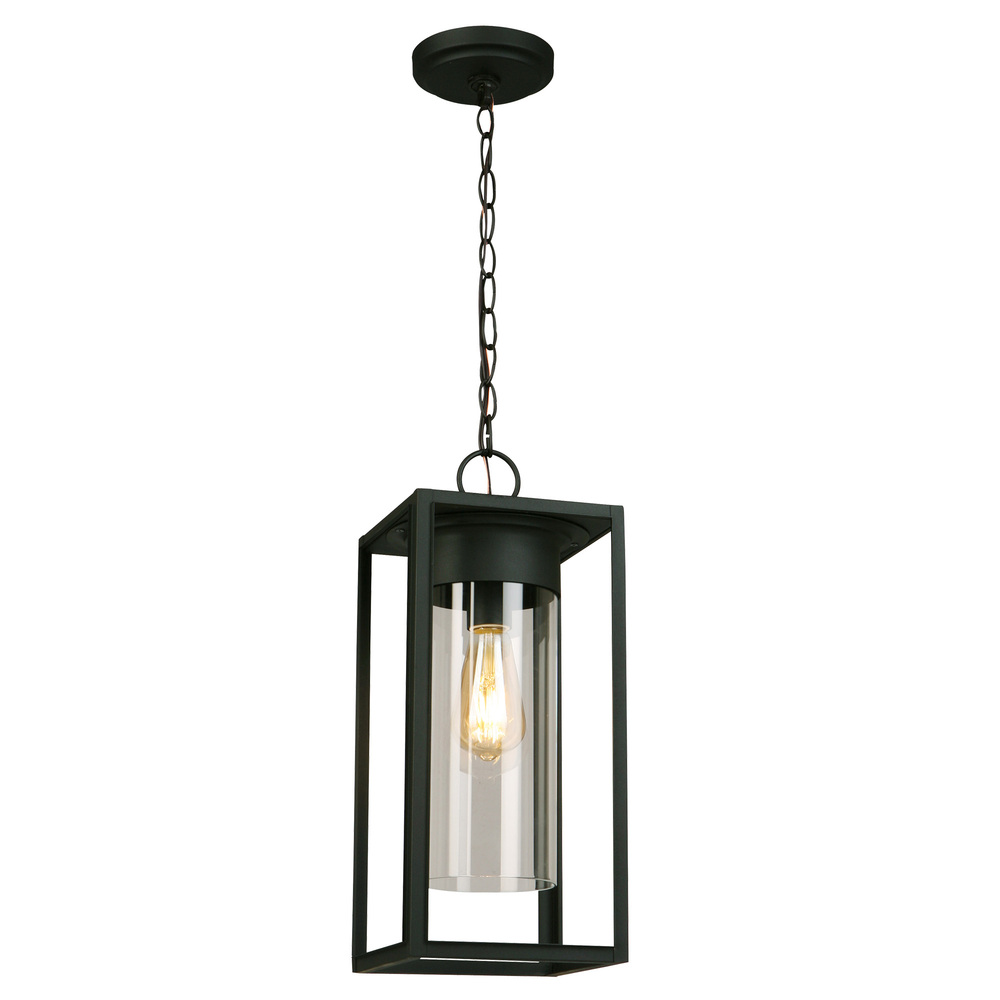 1 LT Outdoor Pendant w/ Mattte Black Finish & Clear Glass Shade