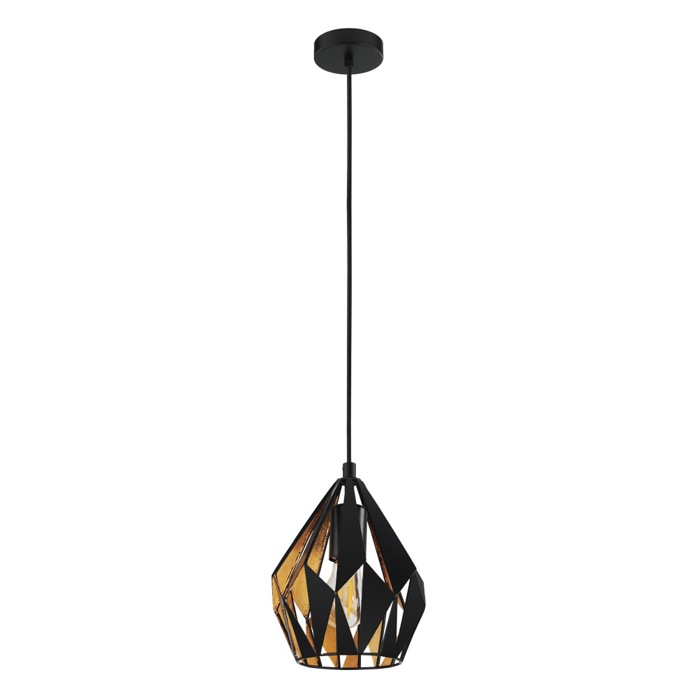 1 LT Pendant w/ Black Finish & Black w/ Gold Leaf Interior Geometric Metal Shade