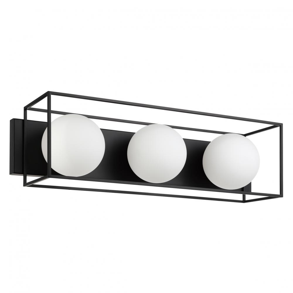 3 LT Bath/Vanity Light w/ Matte Black Finish & White Sphere Glass Shades