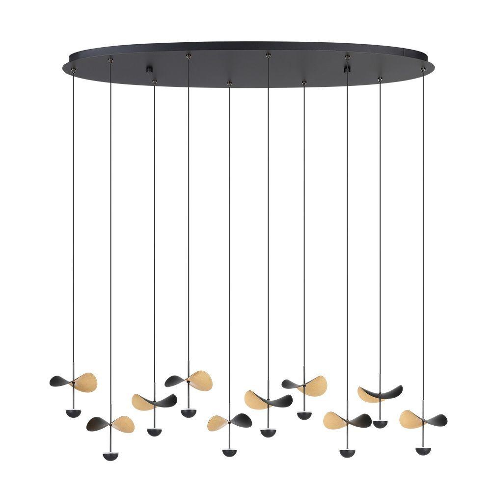 10 LT Integrated LED Linear Pendant w/ Black Finish & Black & Gold Leaf Shades