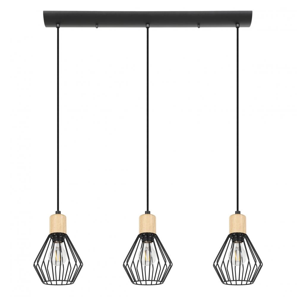 3 LT Linear Pendant w/ Black Finish & Open Frame Black Shades w/ Wood Accents