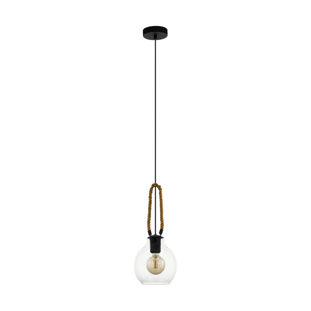 1 LT Pendant w/ a Black Finish , Brown Roping & Clear Glass Shade