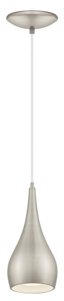 1 LT Mini Pendant w/ Matte Nickel Finish & Matte Nickel w/ White Interior Metal Shade