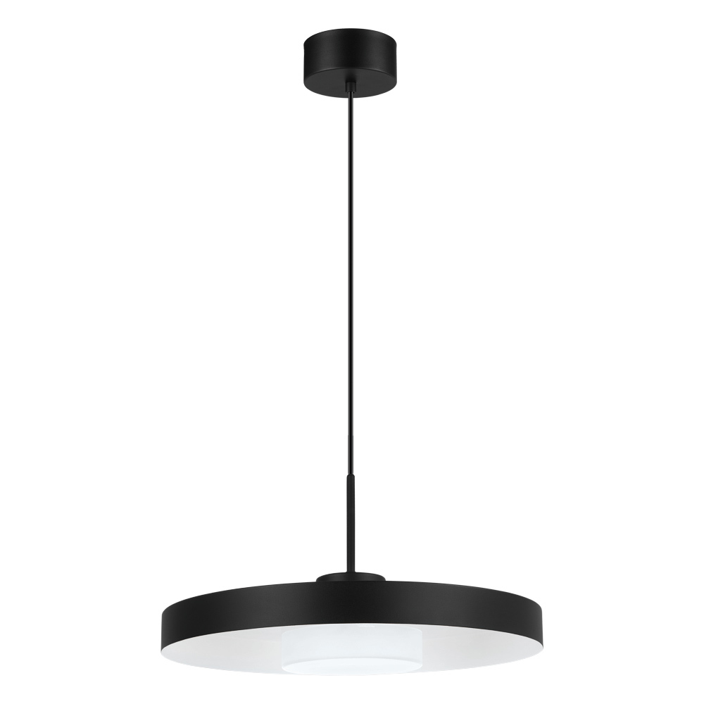 1x22.5W LED Pendant With a matte black finish and matte black exterior and white interior shade
