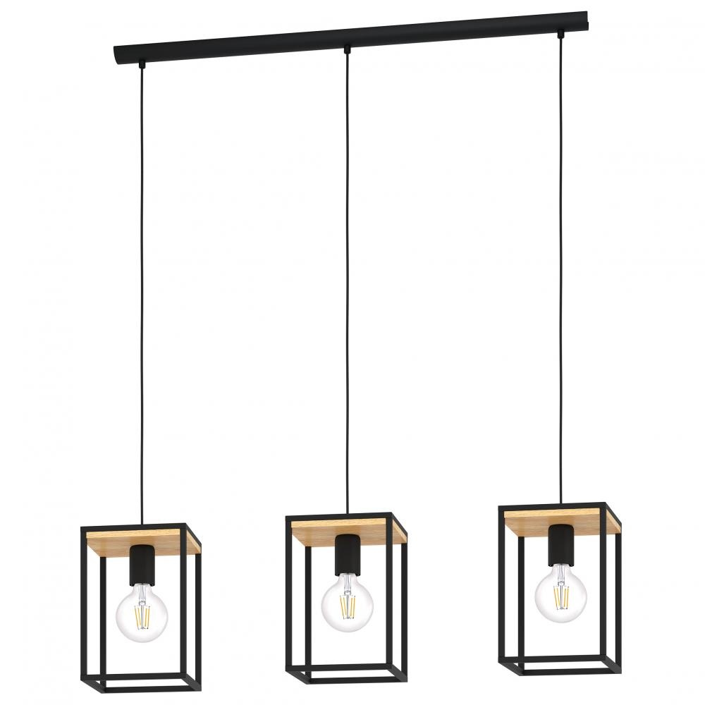 3 LT Open Frame Linear Pendant w/ a Structured Black & Wood Finish