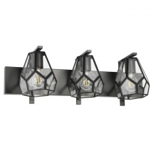 Eglo 205365A - 3 LT Bath/Vanity Light w/ Black Finish & Clear Geomtric Glass Shades w/ Black Accents