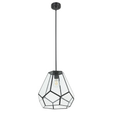 Eglo 205843A - 1 LT Pendant w/ Black Finish & Geometric Clear Glass Shade w/ Black Accents