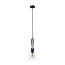 Eglo 43617A - 1 LT Pendant w/ a Black Finish , Brown Roping & Clear Glass Shade
