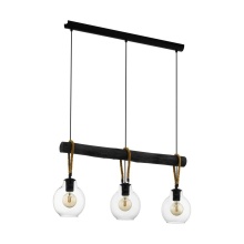 Eglo 43618A - 3 LT Linear Pendant w/ Black Finish , Brown Roping & Clear Glass Shade