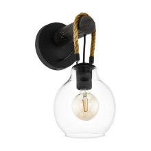 Eglo 43619A - 1 LT Wall Sconce w/ Black Finish, Brown Roping & Clear Glass Shade