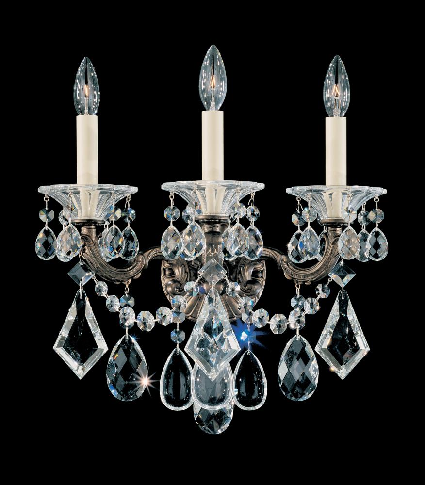 La Scala 3 Light 120V Wall Sconce in Etruscan Gold with Clear Heritage Handcut Crystal