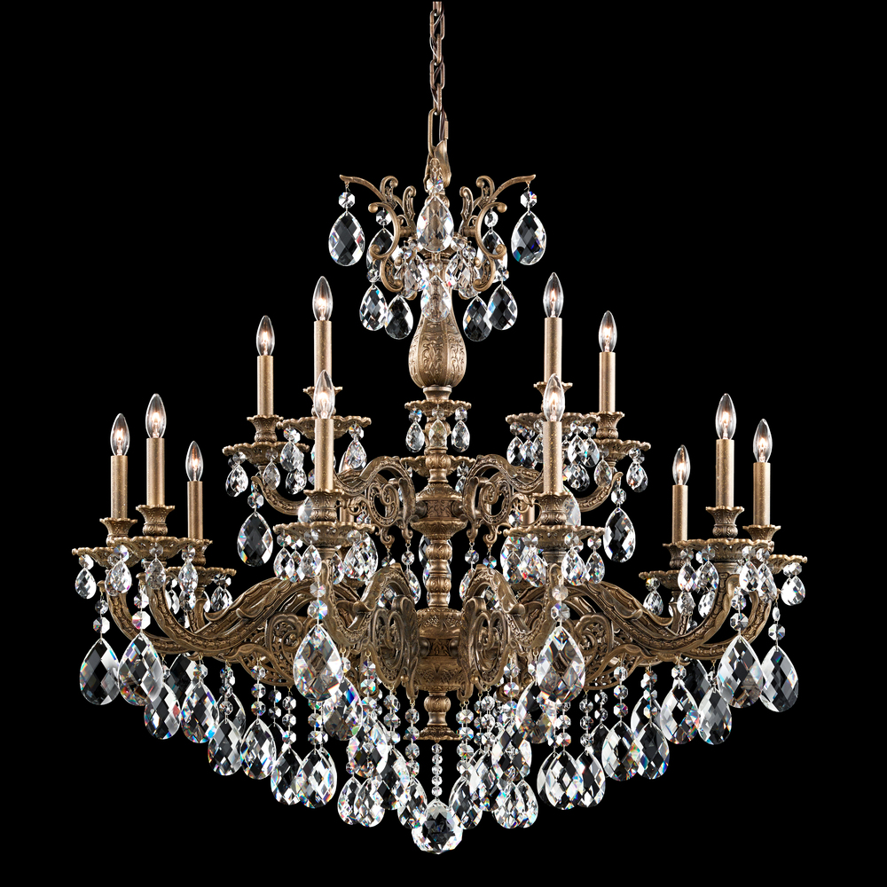 Milano 15 Light 120V Chandelier in French Gold with Heritage Handcut Crystal