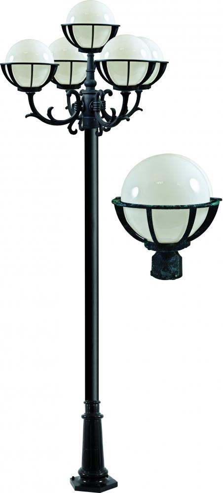 CAST ALUM 10" GLOBE POST LIGHT FIX 5 X LED 16W 120V