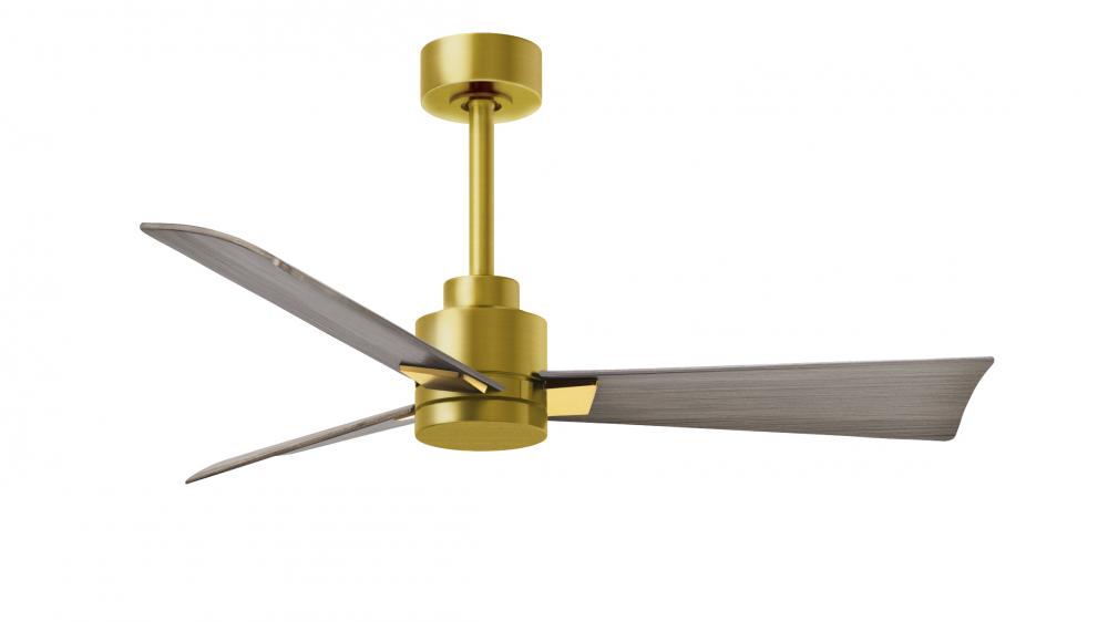 Alessandra 3-blade transitional ceiling fan in brushed brass finish with gray ash blades. Optimize