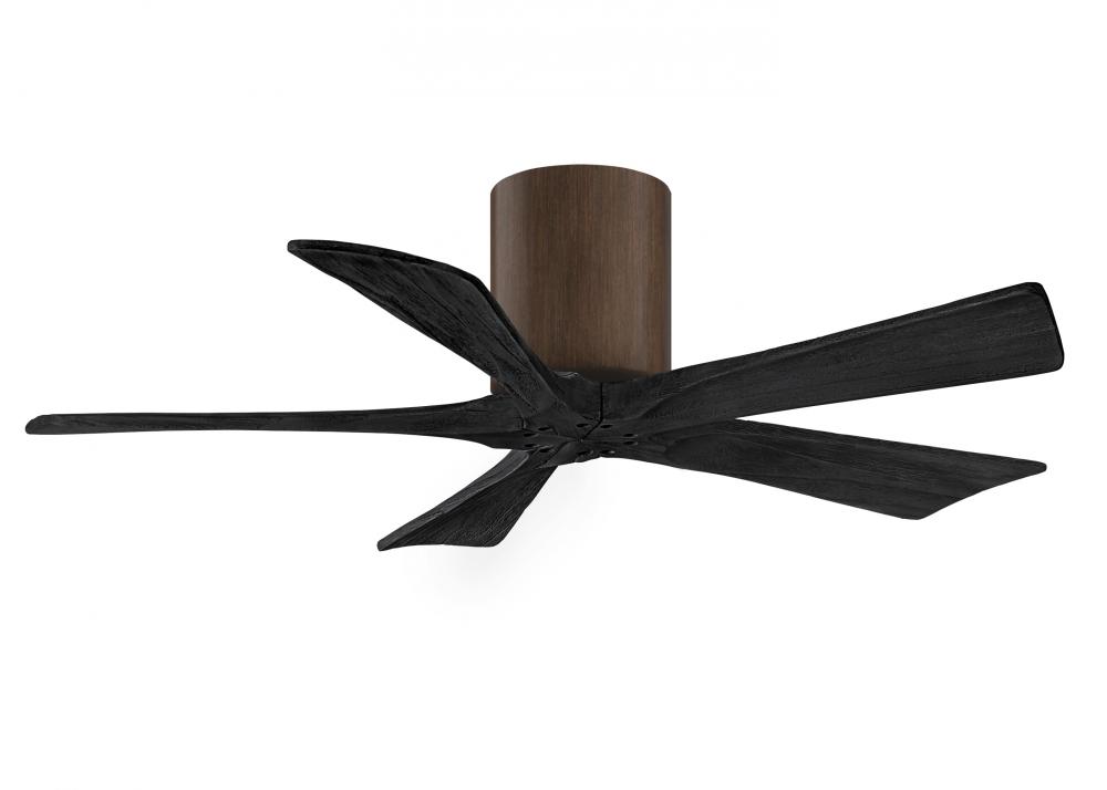 Irene-5H five-blade flush mount paddle fan in Walnut finish with 42” solid matte black wood blad