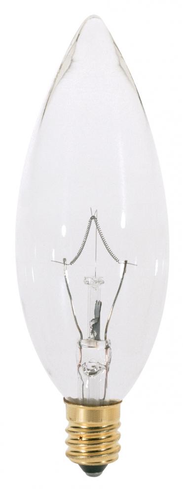 40 Watt BA9 1/2 Incandescent; Clear; 2500 Average rated hours; 384 Lumens; Candelabra base; 130 Volt