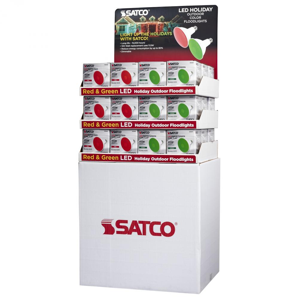 Display Unit Containing 36 total pieces; 18 pieces of S29480 11.5 Watt PAR38 LED in Red; 18 pieces
