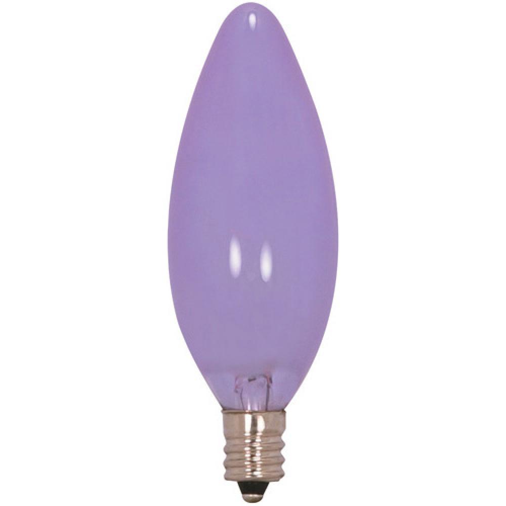 25 Watt B10 Incandescent; 2000 Average rated hours; 220 Lumens; Candelabra base; 120 Volt; Carded