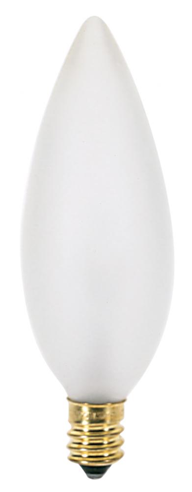 40 Watt B10 Incandescent; Frost; 1000 Average rated hours; 330 Lumens; Candelabra base; 220 Volt