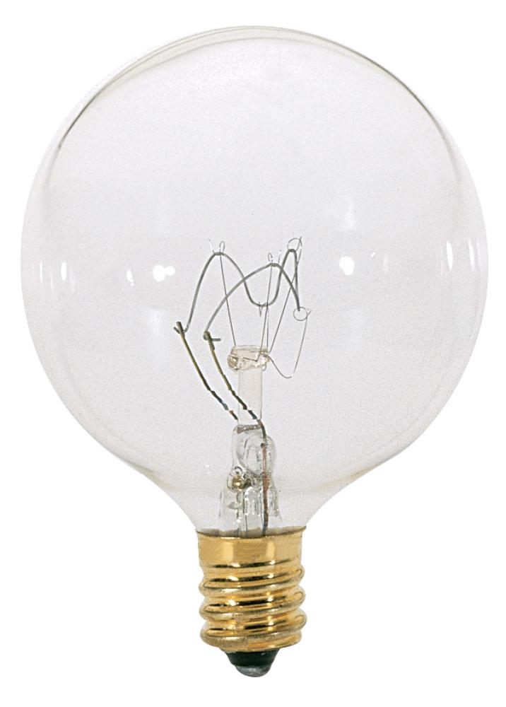 40 Watt G16 1/2 Incandescent; Clear; 1500 Average rated hours; 384 Lumens; Candelabra base; 120