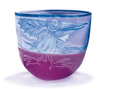 AE/ SCHALE, bowl w/bird, blue/