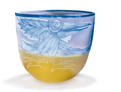 AE/ SCHALE, bowl w/bird, blue/