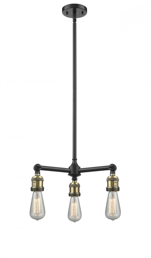 Bare Bulb - 3 Light - 15 inch - Black Antique Brass - Stem Hung - Chandelier