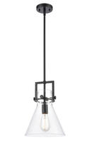 Innovations Lighting 411-1S-BK-10CL - Newton Cone - 1 Light - 10 inch - Matte Black - Stem Hung - Mini Pendant