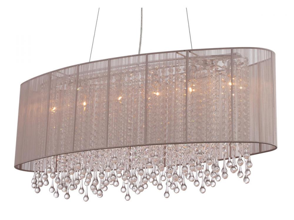 Beverly Dr. Oval Taupe Silk String Shade And Crystal Dual Sconce Chandelier