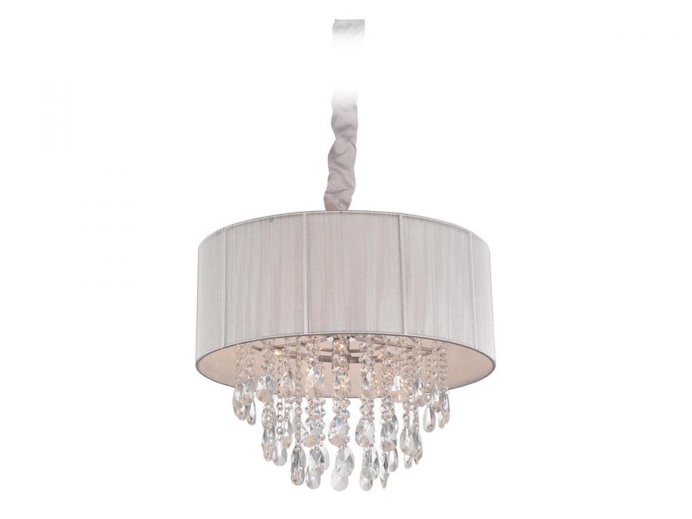 Vineland Ave. Collection Silver Lined Silk String Shade and Crystal Hanging Fixture