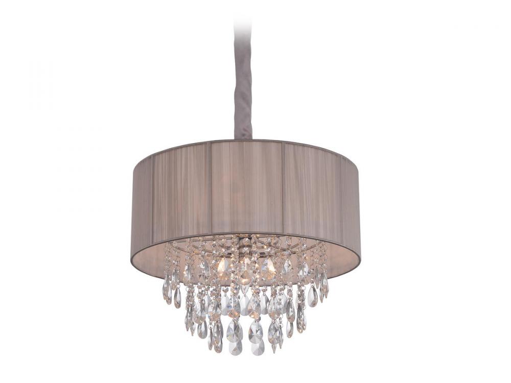 Vineland Ave. Collection Taupe Lined Silk String Shade and Crystal Hanging Fixture