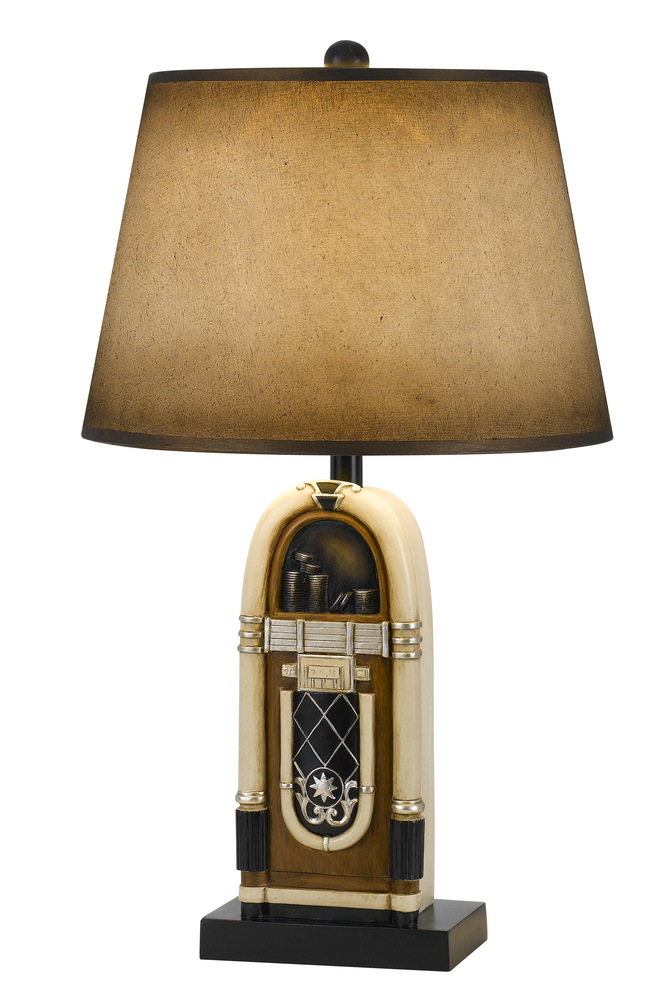 150W 3 Way Jukebox Resin Table Lamp With Hand Painted Paper Shade