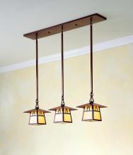 Arroyo Craftsman CICH-8/3HRM-BK - 8" carmel 3 light in-line chandelier with hillcrest overlay