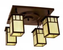 Arroyo Craftsman HCM-4L/4DTF-RB - 4" huntington 4 light ceiling mount, double t-bar overlay