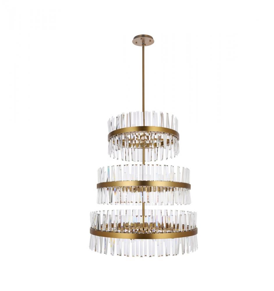 Serephina 36 Inch 3 Tiers Crystal Round Chandelier Light in Satin Gold