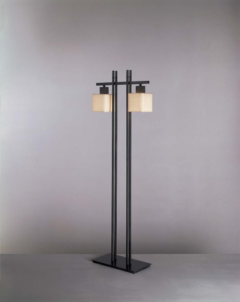 Two Light Black Blackened Steel Floor Lamp