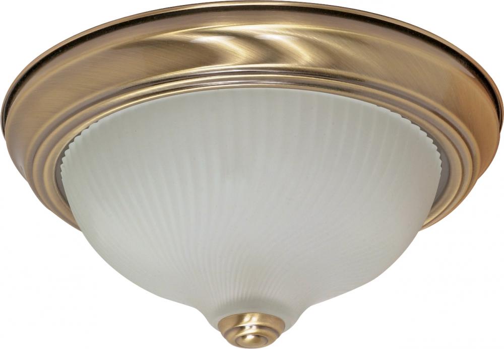 2-Light Flush Mount Ceiling Light Fixture in Antique Brass Finish with Frosted Swirl Glass