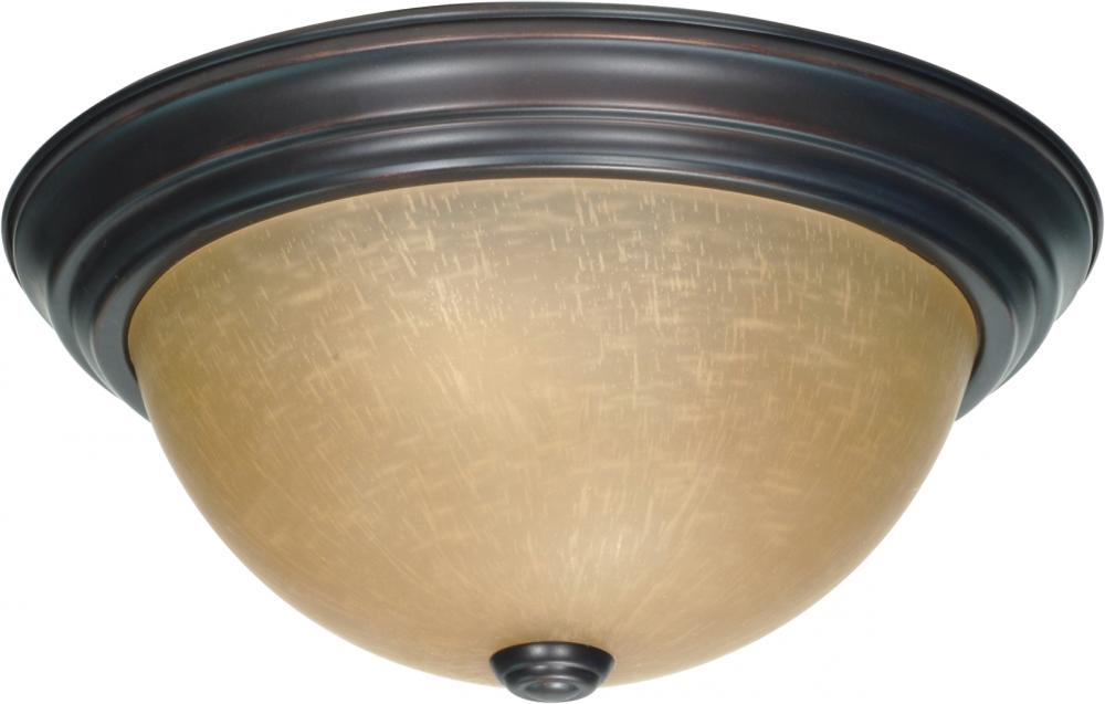 2-Light Medium Flush Mount Ceiling Light in Mahogany Bronze Finish with Champagne Linen Glass and